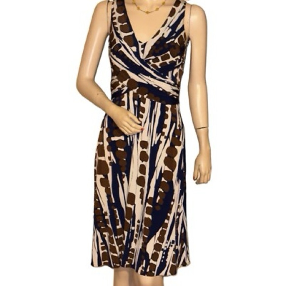 Donna Morgan Y2K Brown Print Jersey Surplice Wrap Dress Size 8